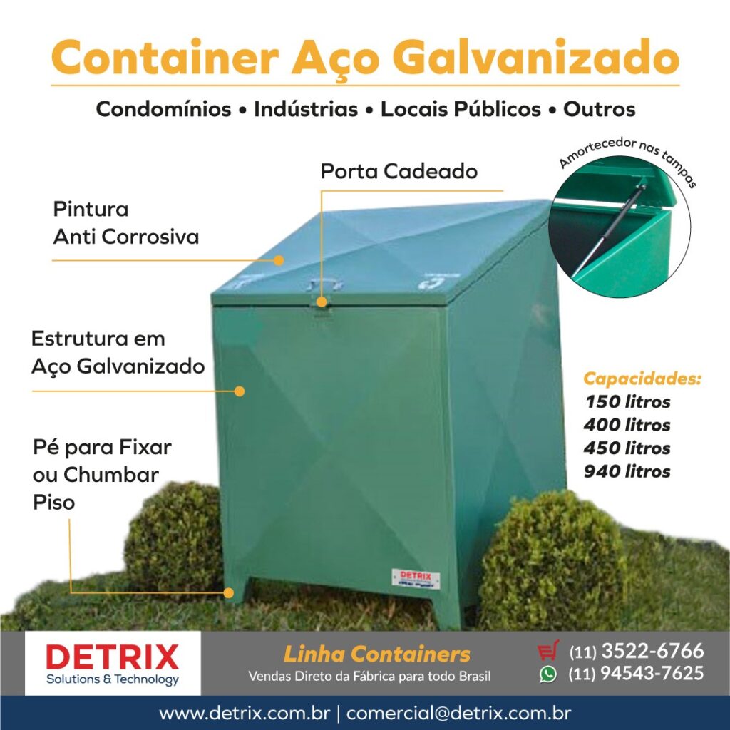 Container de Aço Galvanizado – Lixeira Ambiental de Aço 150 Litros ...