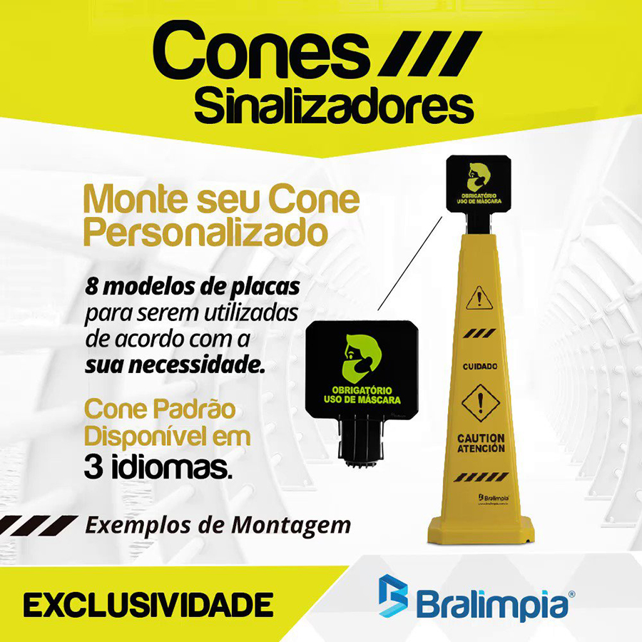 Cone Sinalizador Uso de Máscara – Cone Bralimpia – topemix.com.br